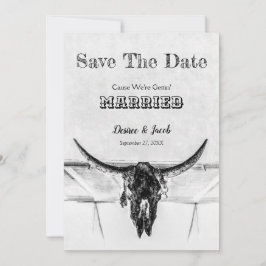 Rustikaler Weißer Western Kuhschädel Save the Date