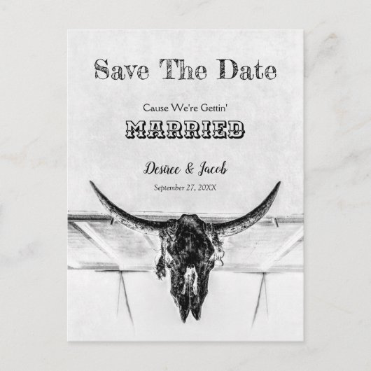 Rustikaler Weißer Western Kuhschädel Save the Date Postkarte (Vorderseite)
