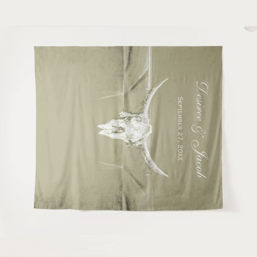 Rustikaler, weißer Western, Rustikaler Schädelknoc Wandteppich (Vorderseite (Horizontal))