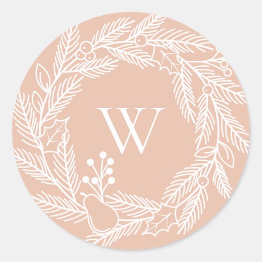 Rustikaler Weißer Winterkreide Monogram Blush Runder Aufkleber (Vorderseite)