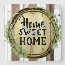 Rustikaler Weißholz- und Braunholz Botanischer Kru Quadratische Wanduhr