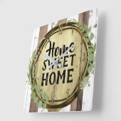 Rustikaler Weißholz- und Braunholz Botanischer Kru Quadratische Wanduhr (Winkel)