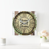 Rustikaler Weißholz- und Braunholz Botanischer Kru Quadratische Wanduhr (Zuhause)