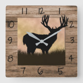 Rustikaler Weißwedelhirsch Quadratische Wanduhr (Vorderseite)