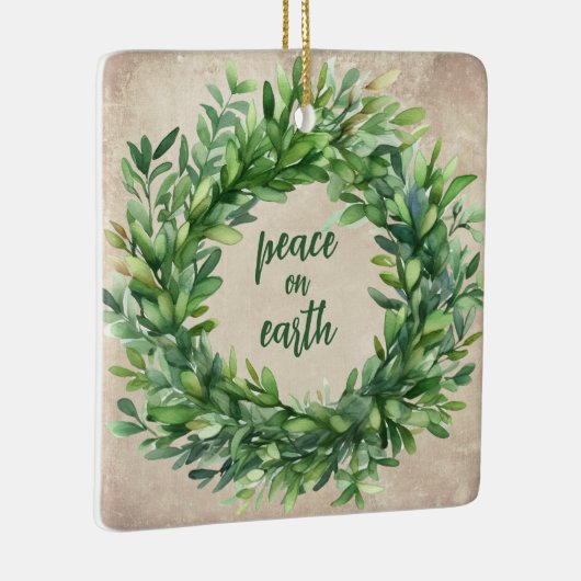 Rustikaler Weltfrieden Boxwood Wasserfarben Urlaub Keramikornament (Rechts)