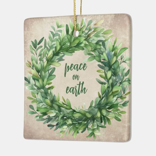 Rustikaler Weltfrieden Boxwood Wasserfarben Urlaub Keramikornament (Links)