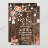 Rustikaler Western 16 . Geburtstag Einladung (Vorne/Hinten)