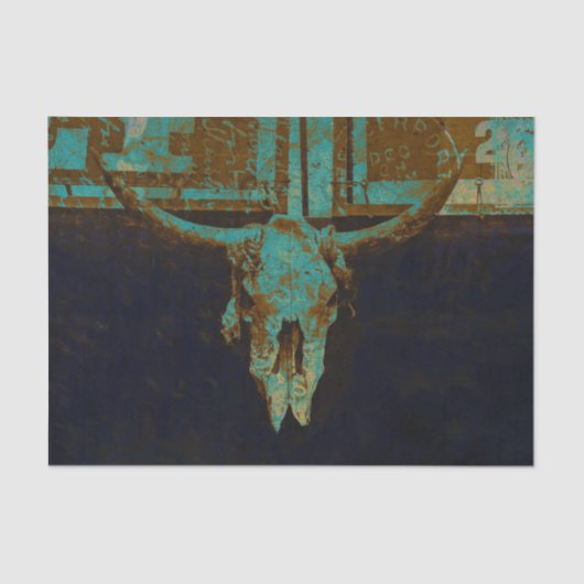 Rustikaler Western Aquamarin Brown Gold Vintag Bul Seidenpapier (Vorderseite)