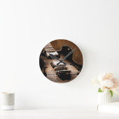Rustikaler Western aus Stallholz Country Gitarre Runde Wanduhr (Zuhause)