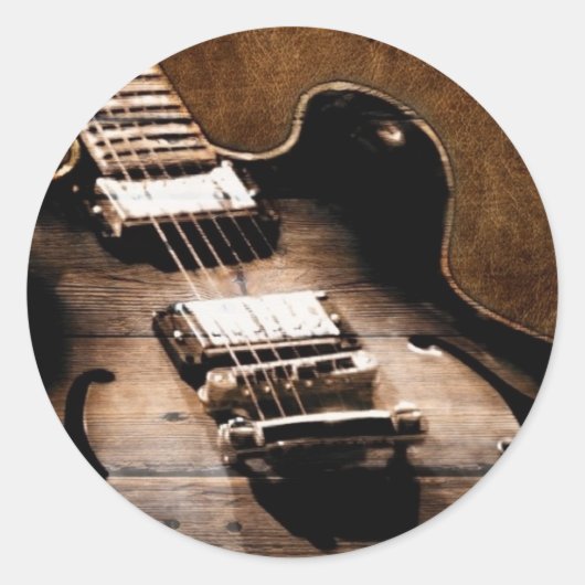 Rustikaler Western aus Stallholz Country Gitarre Runder Aufkleber (Vorderseite)