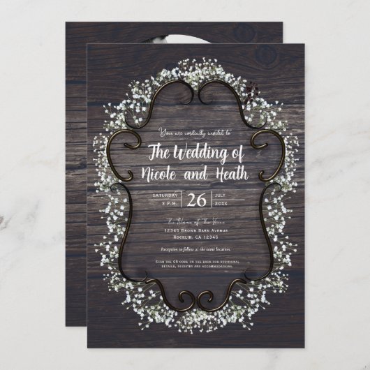 Rustikaler Western Babys Atem & Holz Einladung (Vorne/Hinten)