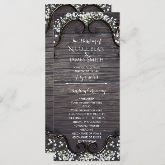 Rustikaler Western Babys Breath & Wood Programm (Vorne/Hinten)