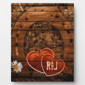 Rustikaler Western Barn Wood Horseshoe Hochzeit Fotoplatte (Vorderseite)