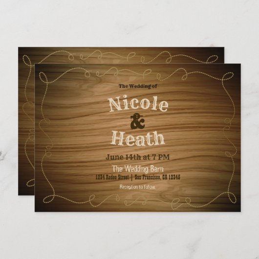Rustikaler Western Barnholz Moderne Hochzeit Einladung (Vorne/Hinten)