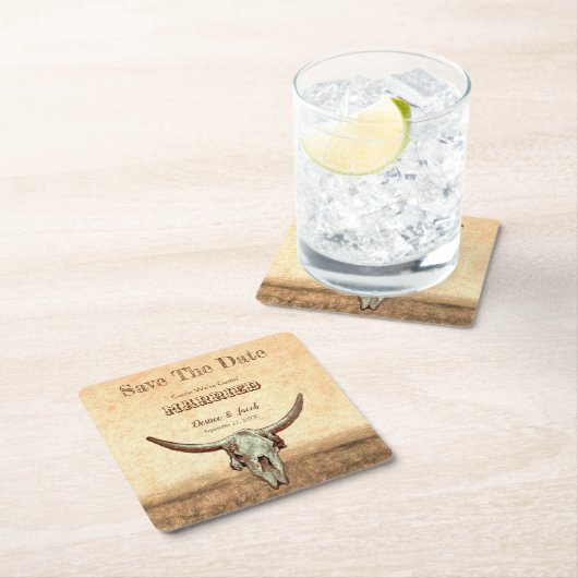 Rustikaler Western Beige Save the Date Rechteckiger Pappuntersetzer (Vor Ort)