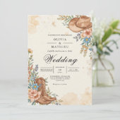 Rustikaler Western Bloom Blüh Wedding Einladung (Stehend Vorderseite)
