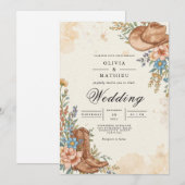 Rustikaler Western Bloom Blüh Wedding Einladung (Vorne/Hinten)
