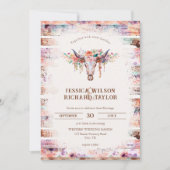 Rustikaler Western Boho Floral Cow Skull Einladung (Vorderseite)