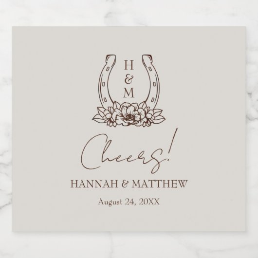 Rustikaler Western Boho Horseshoe Wedding Bierflaschenetikett (Einzelnes Label)