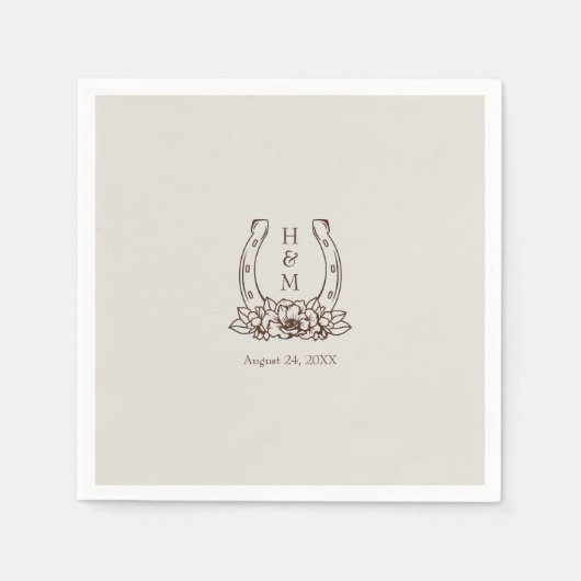 Rustikaler Western Boho Horseshoe Wedding Serviette (Vorderseite)