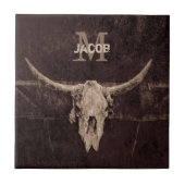 Rustikaler Western Braun Beige Alte Bullschädel Mo Fliese (Vorderseite)