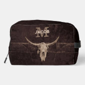 Rustikaler Western Braun Beige Alte Bullschädel Mo Waschbeutel (Rückseite)