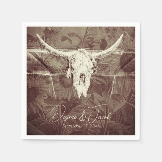 Rustikaler Western Braun Sonnenblumen Bull Skull Serviette (Vorderseite)