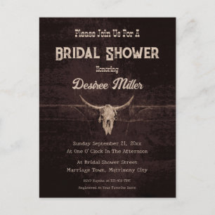 Rustikaler Western Brown Bull Skull Einladungspostkarte