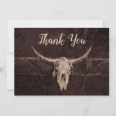 Rustikaler Western Brown Bull Skull Hochzeitsland Dankeskarte (Vorderseite)