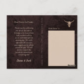 Rustikaler Western Brown Bull Skull Hochzeitsland Postkarte (Rückseite)