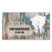 Rustikaler Western Bull Skull Aquamarin Brown Text Magnetische Visitenkarte (Vorderseite)