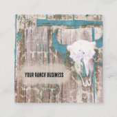 Rustikaler Western Bull Skull Aquamarin Brown Text Quadratische Visitenkarte (Vorderseite)