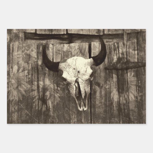 Rustikaler Western Bull Skull Brown Sepia Sonnenbl Geschenkpapier Set (Vorderseite)