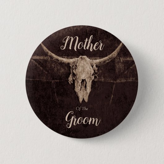 Rustikaler Western Bull Skull Hochzeit Land Textur Button (Vorderseite)