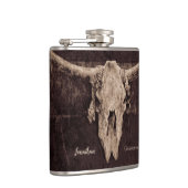 Rustikaler Western Bull Skull Hochzeit Land Textur Flachmann (Rechts)