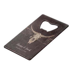 Rustikaler Western Bull Skull Hochzeit Land Textur Geldbeutel Flaschenöffner