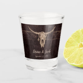 Rustikaler Western Bull Skull Hochzeit Land Textur Schnapsglas