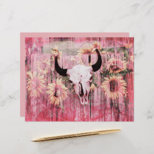 Rustikaler Western Bull Skull Pink Gelbe Sonnenblu