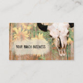 Rustikaler Western Bull Skull Sonnenblumen Holz Visitenkarte (Vorderseite)