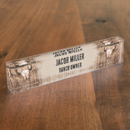 Rustikaler Western Bull Skull Vintage Textur Namensplakette