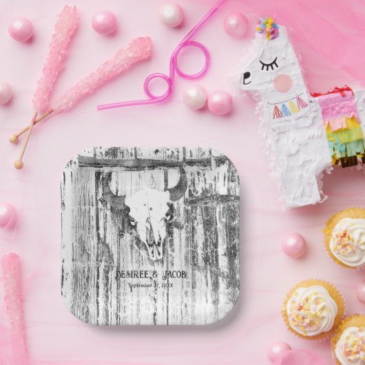 Rustikaler Western Bull Skull White erschüttert Vi Pappteller (Party)