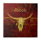 Rustikaler Western Country Brown Grunge Bull Skull Fliese (Vorderseite)