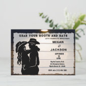 Rustikaler Western Couple Barn Empfang Einladung (Stehend Vorderseite)