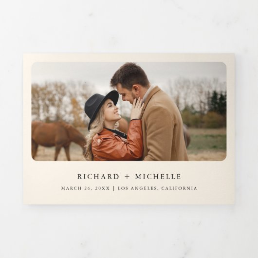 Rustikaler Western Cowboy All in One QR Code Weddi Dreifach Gefaltete Einladung (Cover)