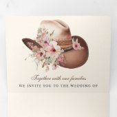 Rustikaler Western Cowboy-Blumenhut QR-Code Hochze Dreifach Gefaltete Einladung (Innen Erste Seite)