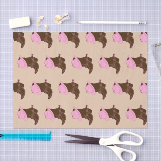 Rustikaler Western Cowgirl Boots & Pink Hat Seidenpapier (Handwerk)