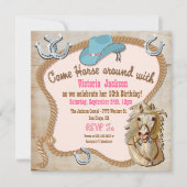 Rustikaler Western Cowgirl Pferde Geburtstagseinla Einladung (Vorderseite)