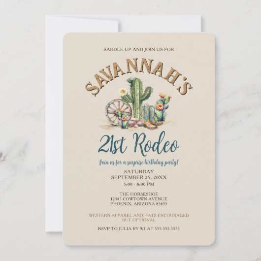 Rustikaler Western Cowgirl Rodeo Geburtstagsparty Einladung (Vorderseite)