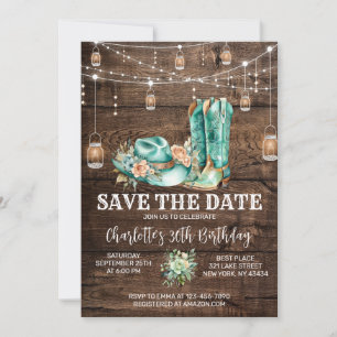 Rustikaler Western Cowgirl Save the Date Geburtsta Einladung