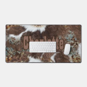 Rustikaler Western Cowhide Brown Leather Name Schreibtischunterlage (Tastatur & Maus)